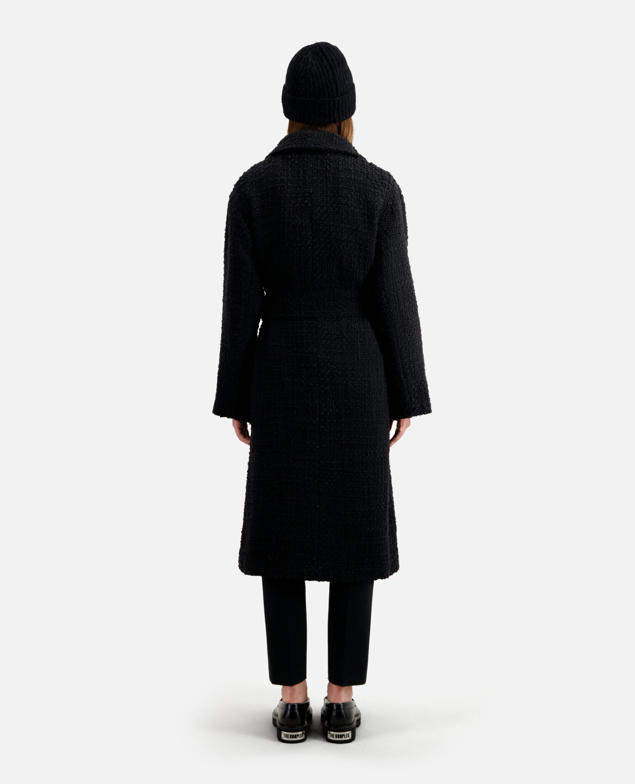 Langer schwarzer Mantel aus Tweed, BLACK, hi-res image number null