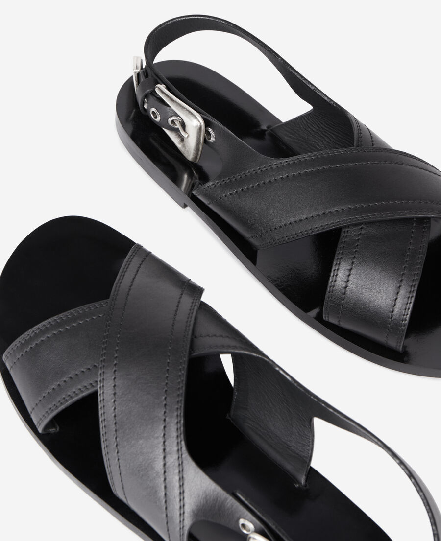 sandales en cuir noir