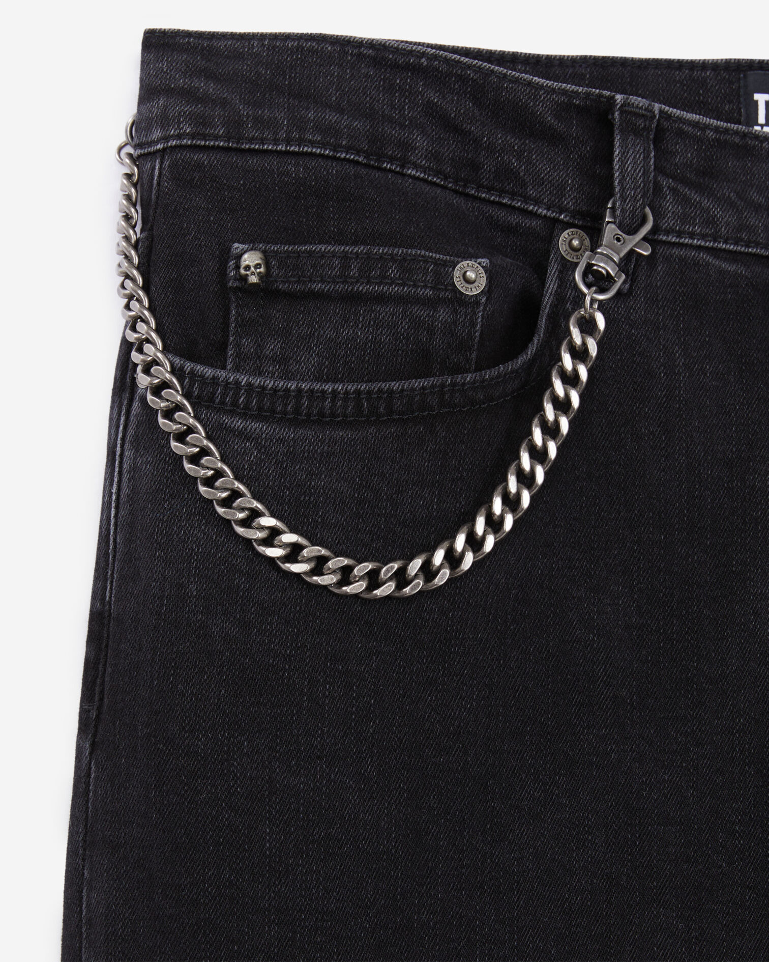 Straight black jeans with chain, BLACK WASHED, hi-res image number null