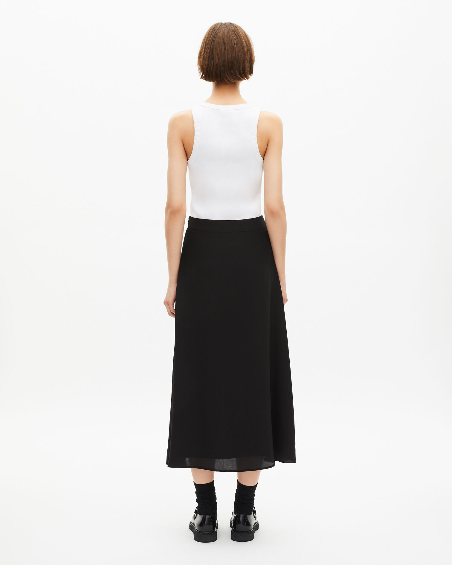Long skirt in black silk, BLACK, hi-res image number null
