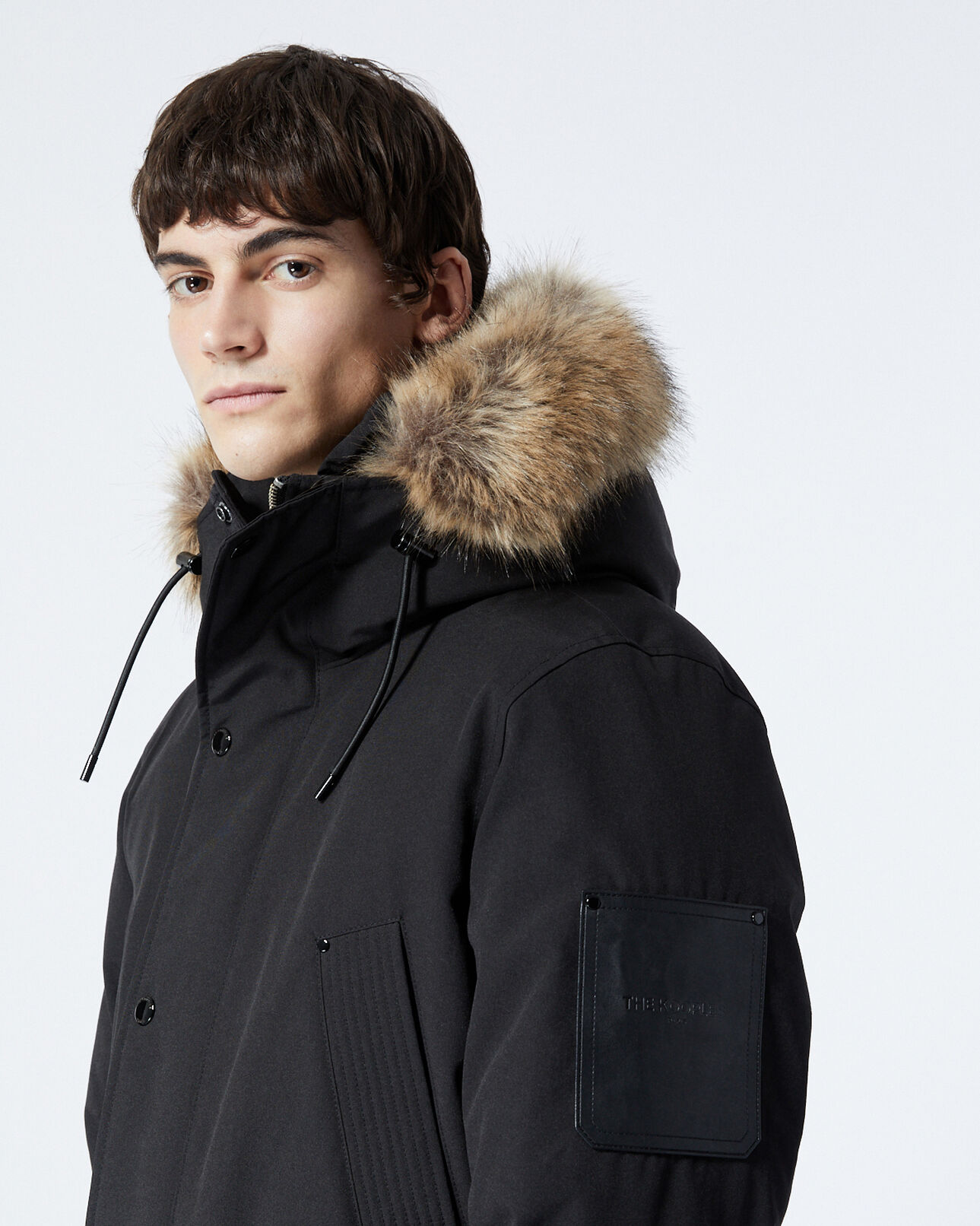 The Kooples HOMBRE BLACK parka negra larga detalle piel