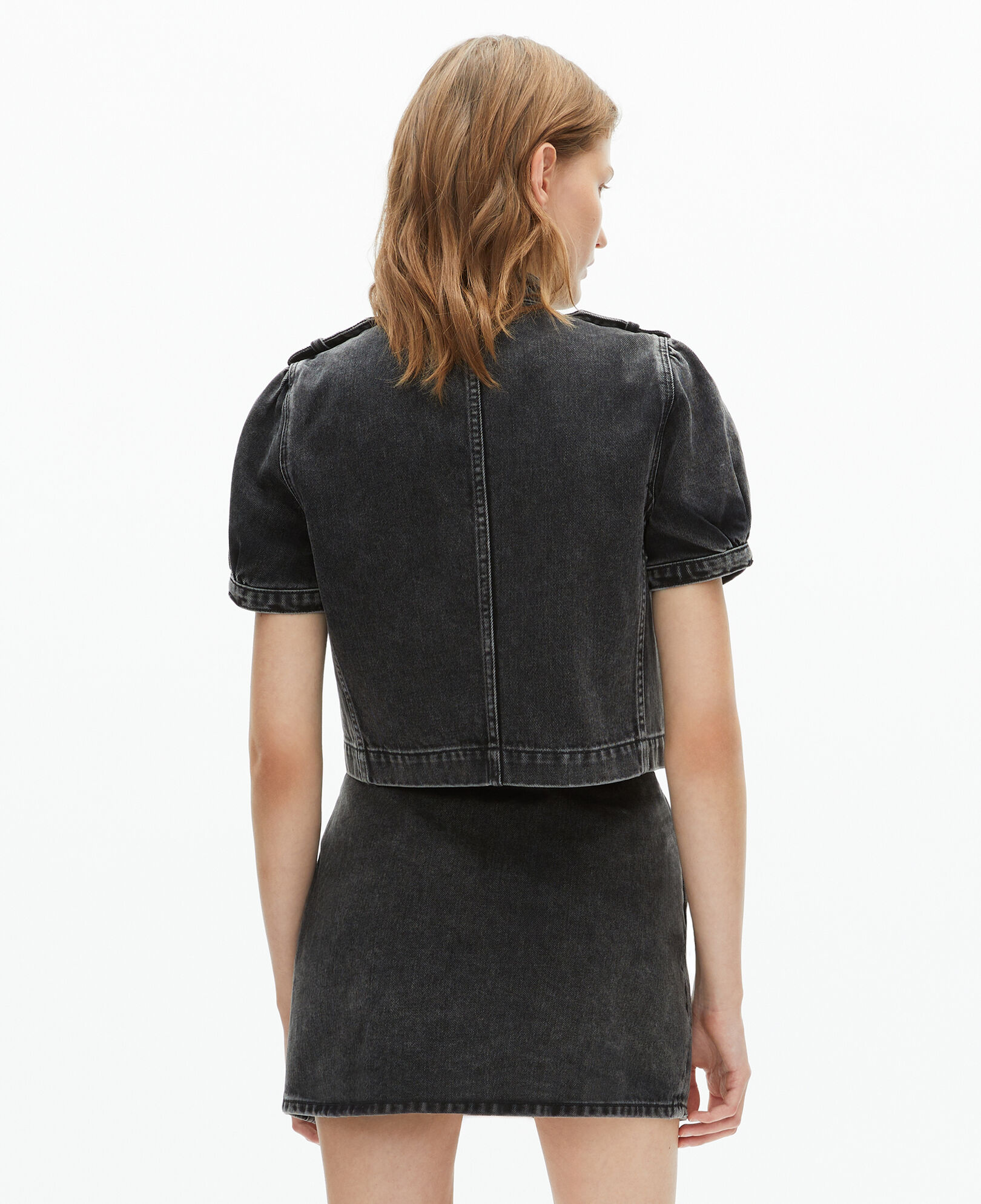 The Kooples WOMEN BLACK WASHED grey denim officer style jacket