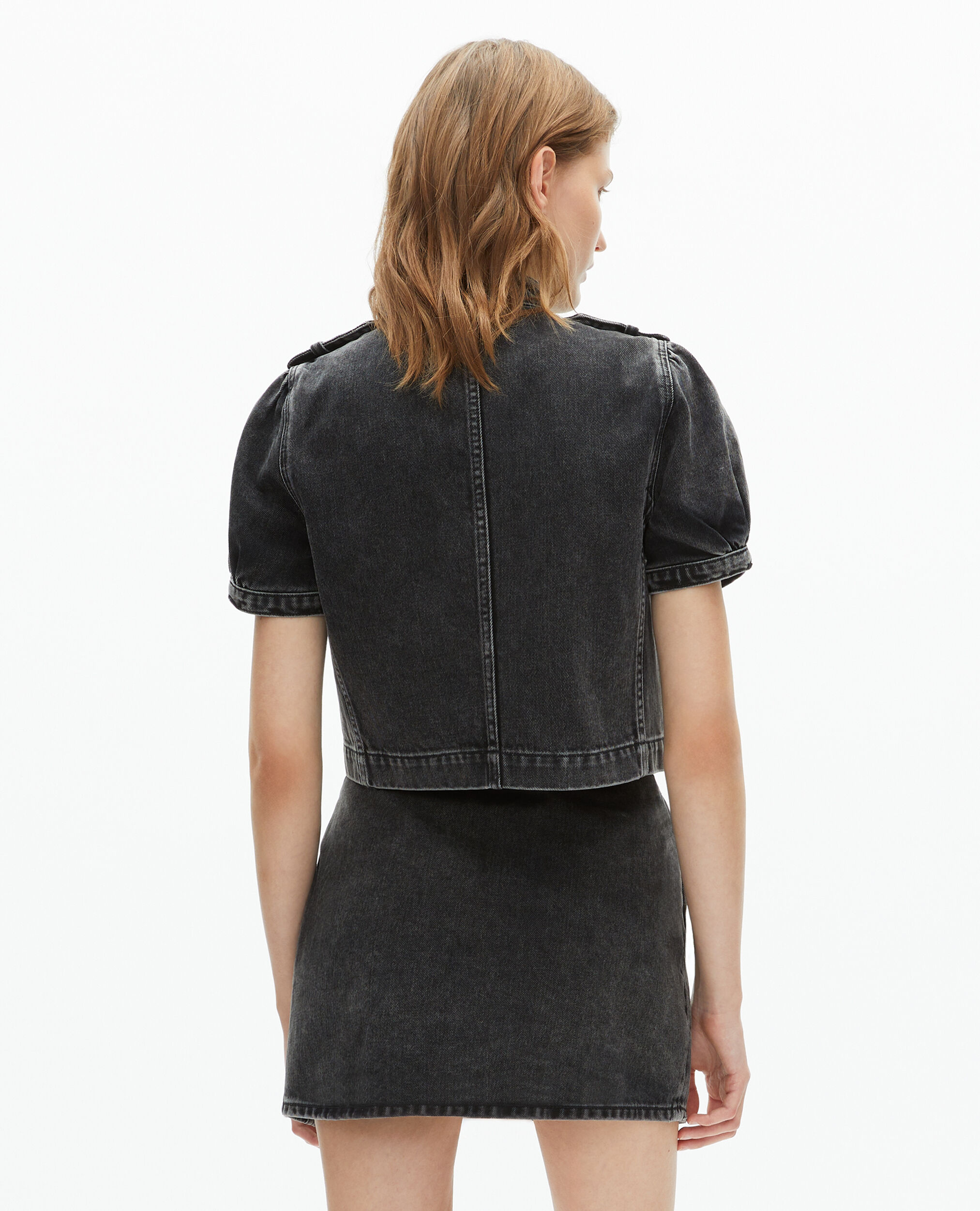 Grey denim officer style jacket, BLACK WASHED, hi-res image number null