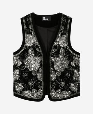 The Kooples WOMEN BLACK-ANTIC SILVER black embroidered velvet vest 