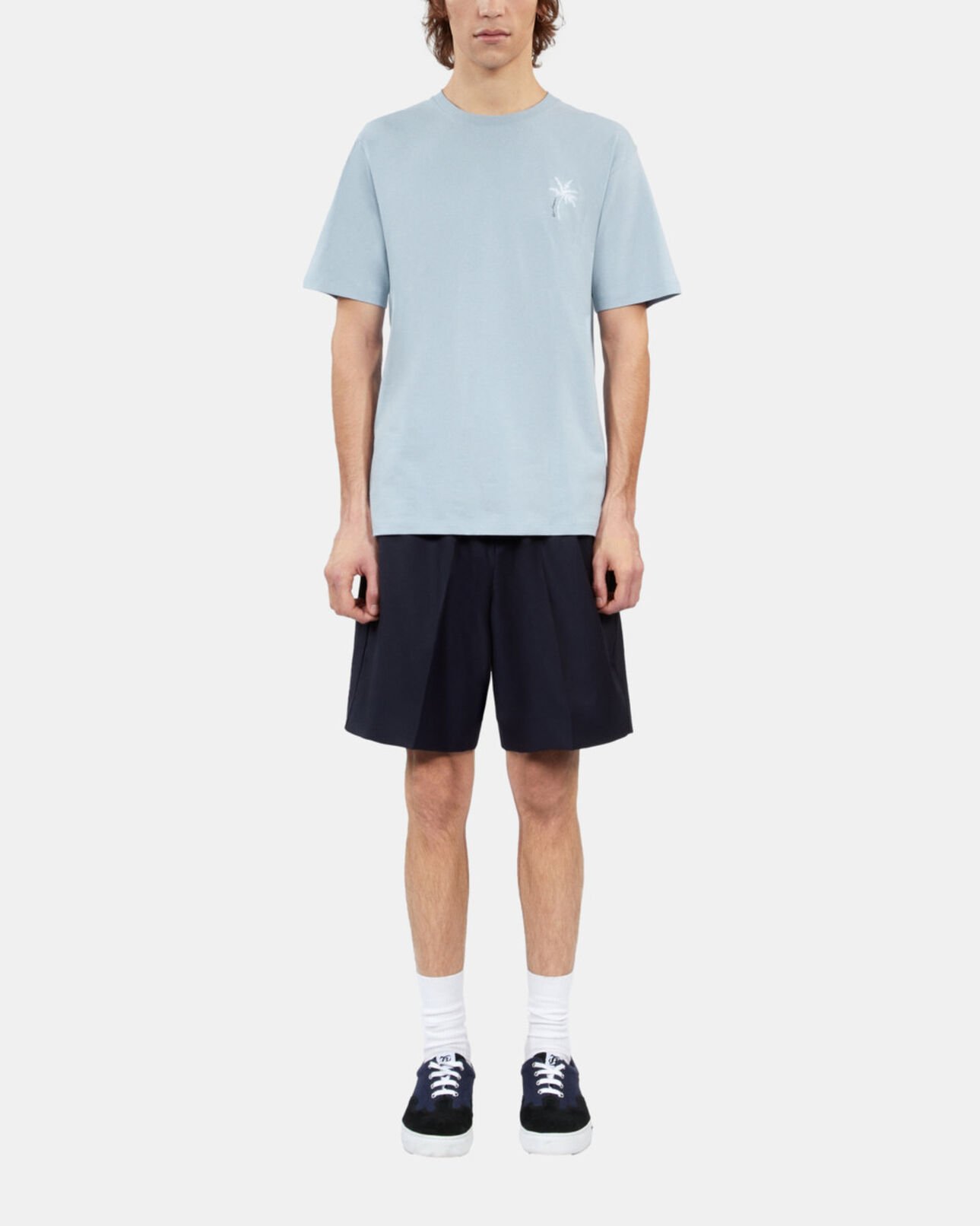 The Kooples HOMME BLUE t-shirt broderie palm tree bleu ciel