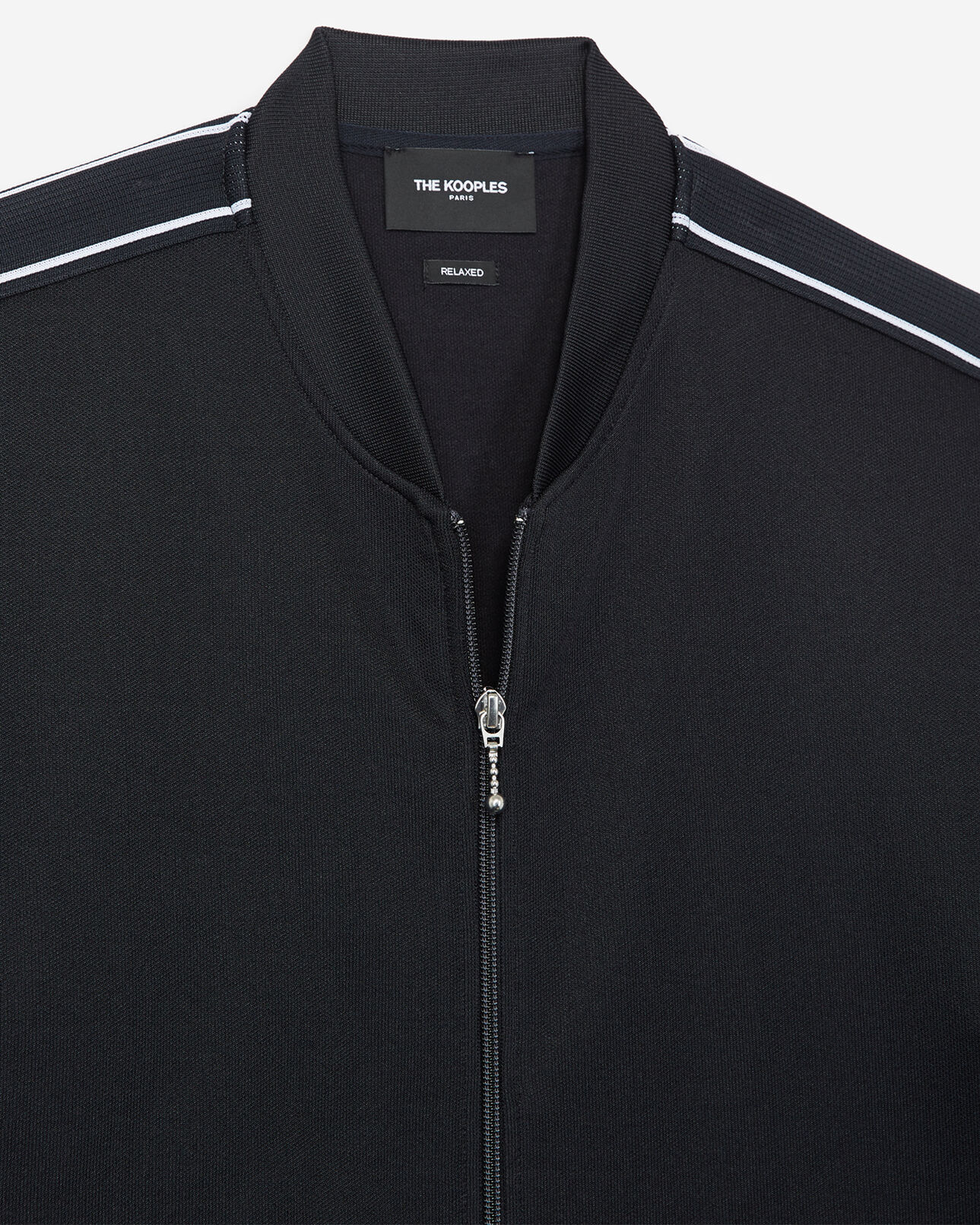 The Kooples HOMME NAVY sweat zippé bleu marine à col teddy et bande avec logo