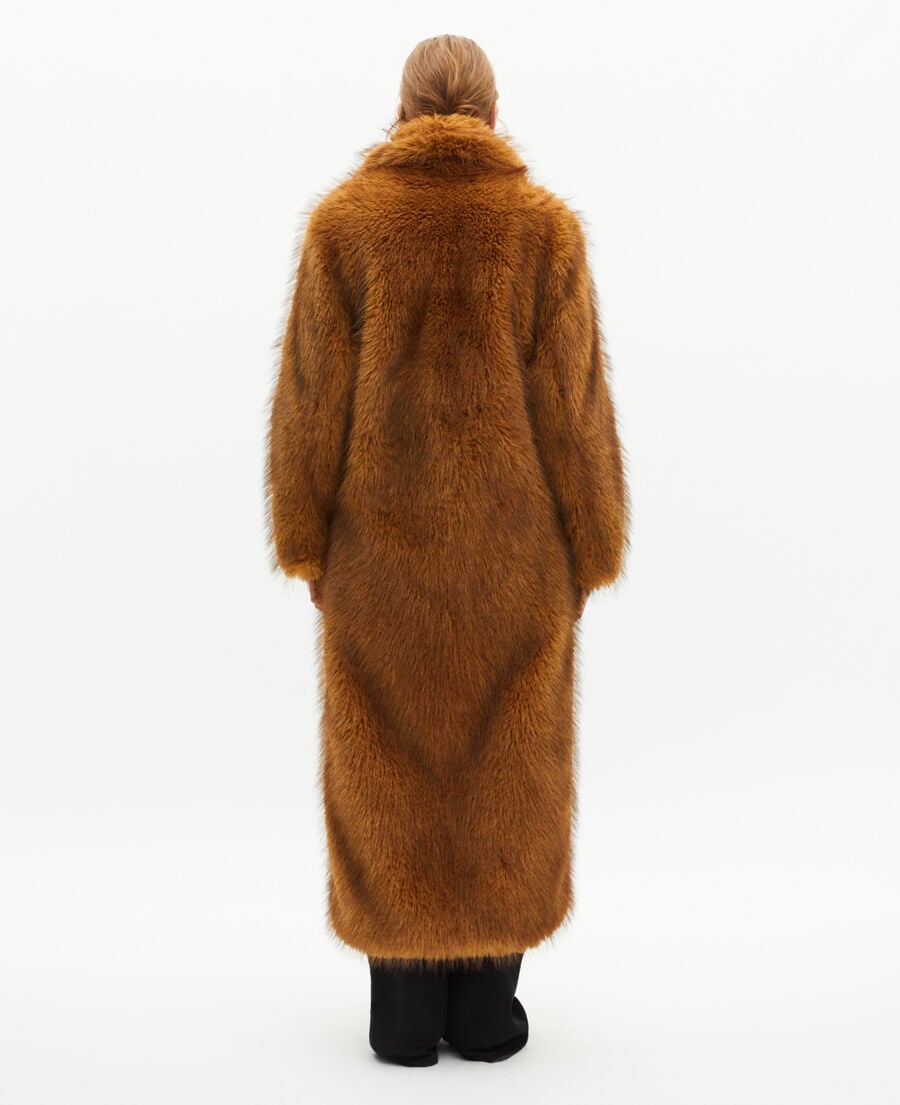 The Kooples F CHOCOLATE long brown fur-effect coat