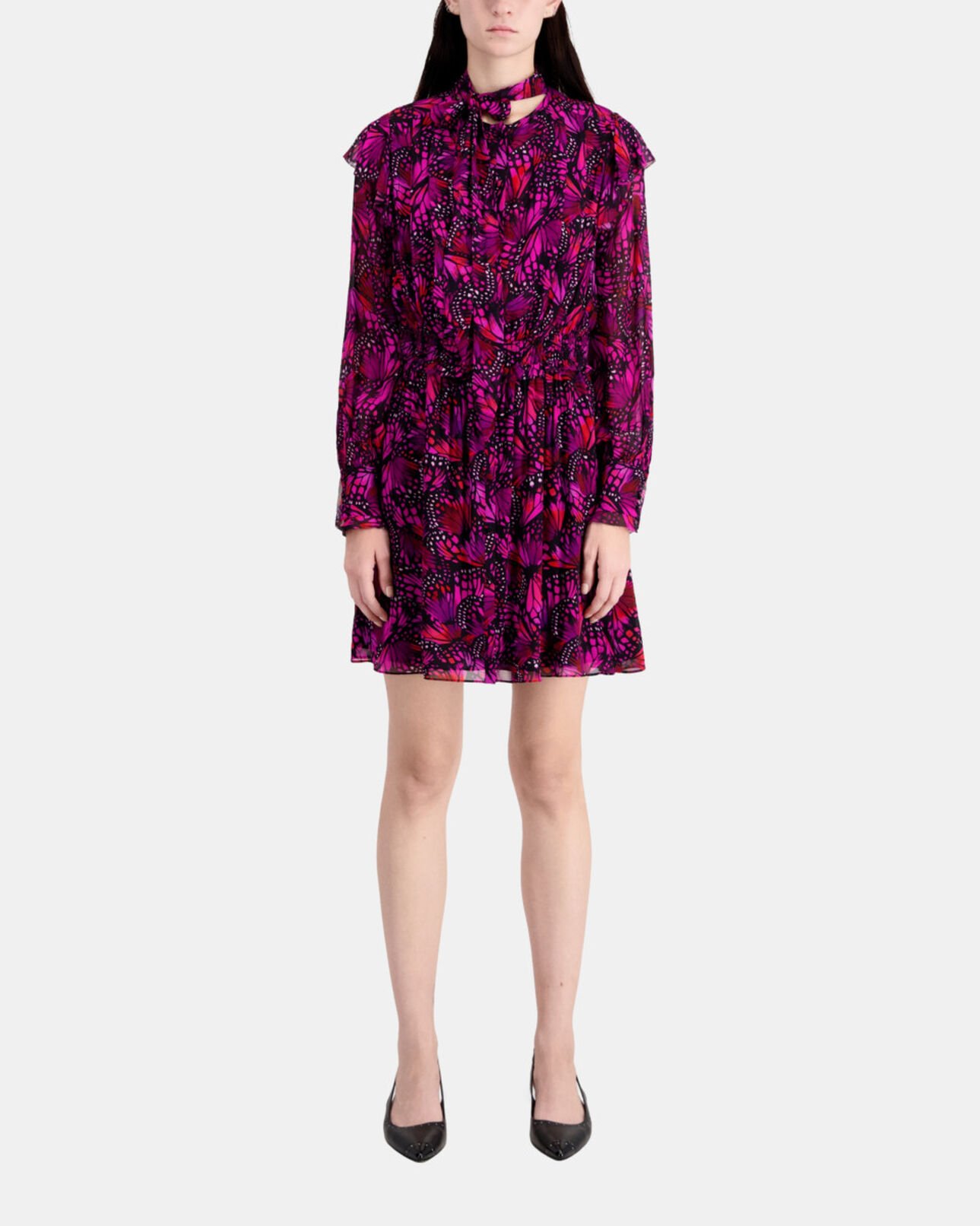 The Kooples WOMEN PINK short printed dress with ruffles