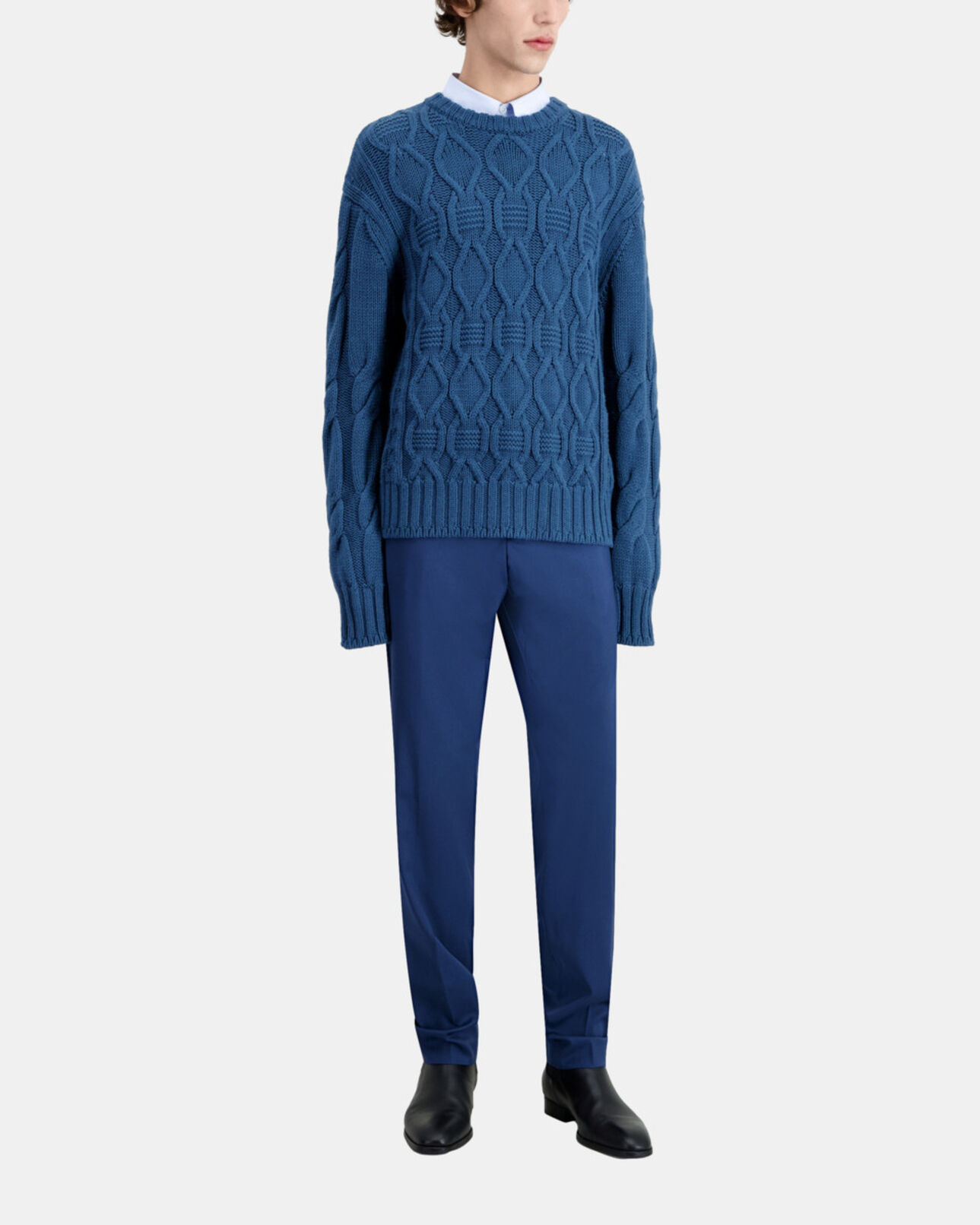 The Kooples HOMME BLUE PETROL pull bleu en laine torsadée