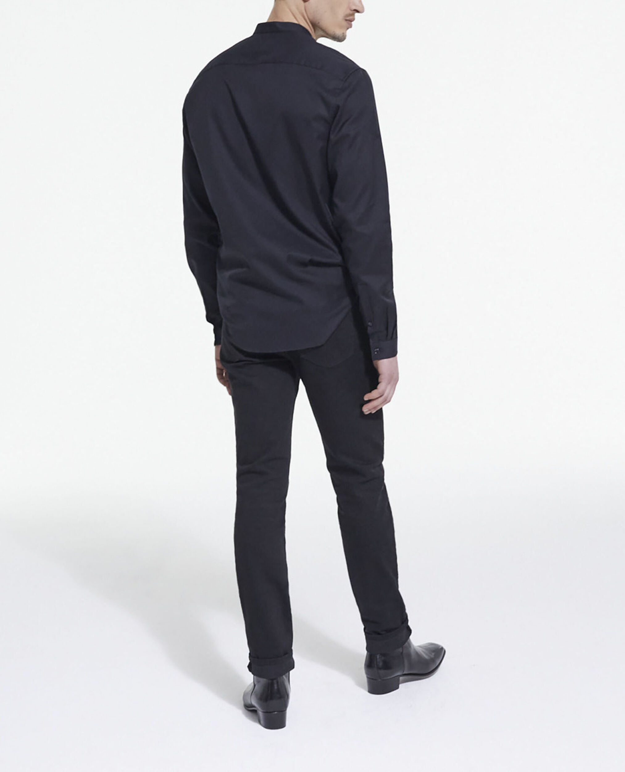 Black cotton shirt with officer collar, BLACK, hi-res image number null