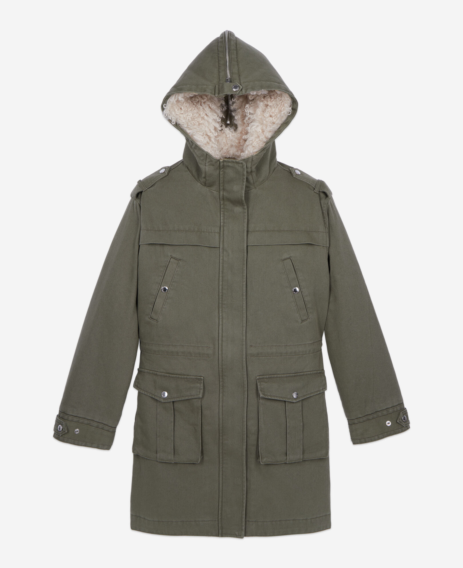The Kooples WOMEN OLIVE NIGHT khaki hooded parka