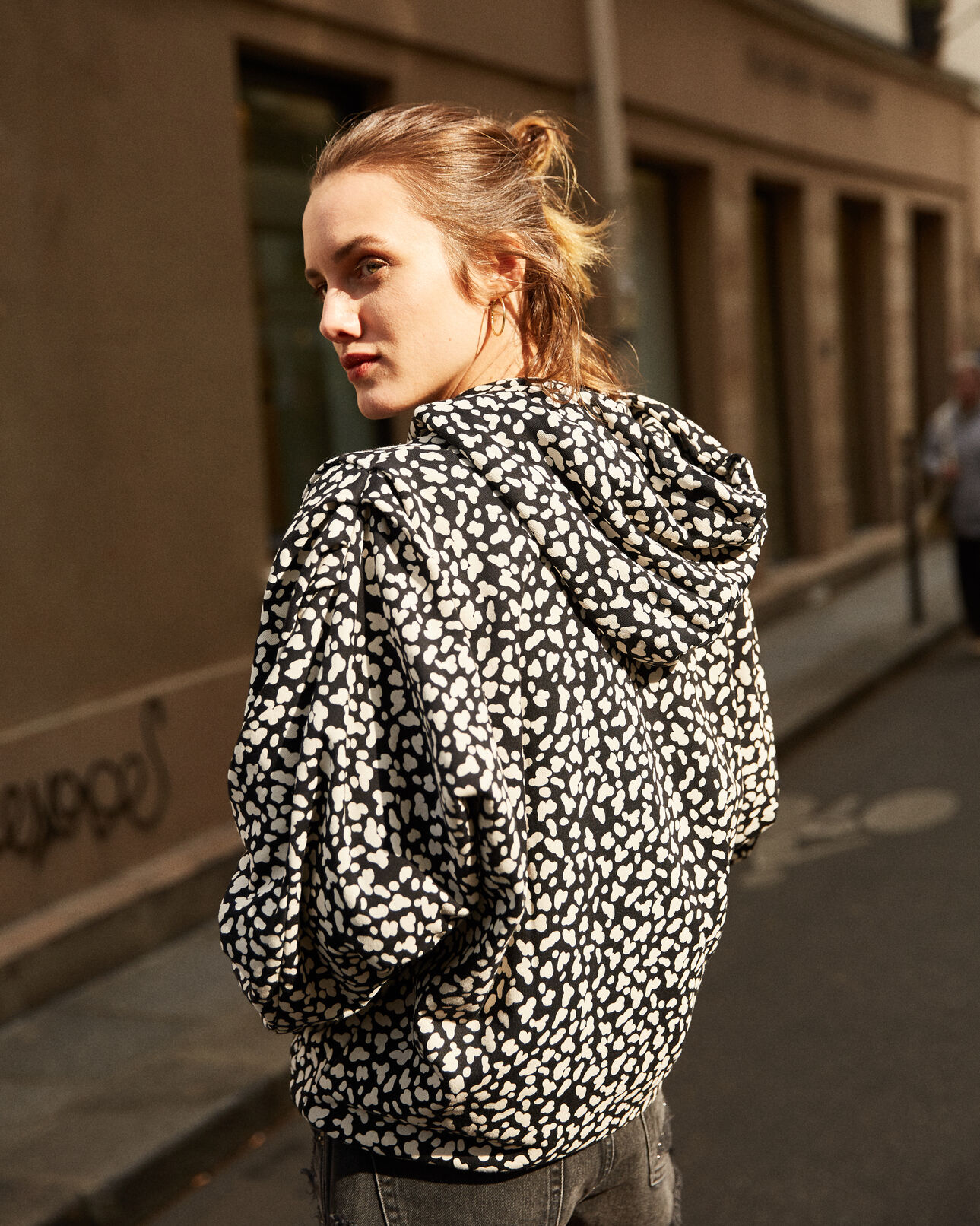 The Kooples WOMEN BLACK WHITE LEOPARD black patterned fleece sweatshirt