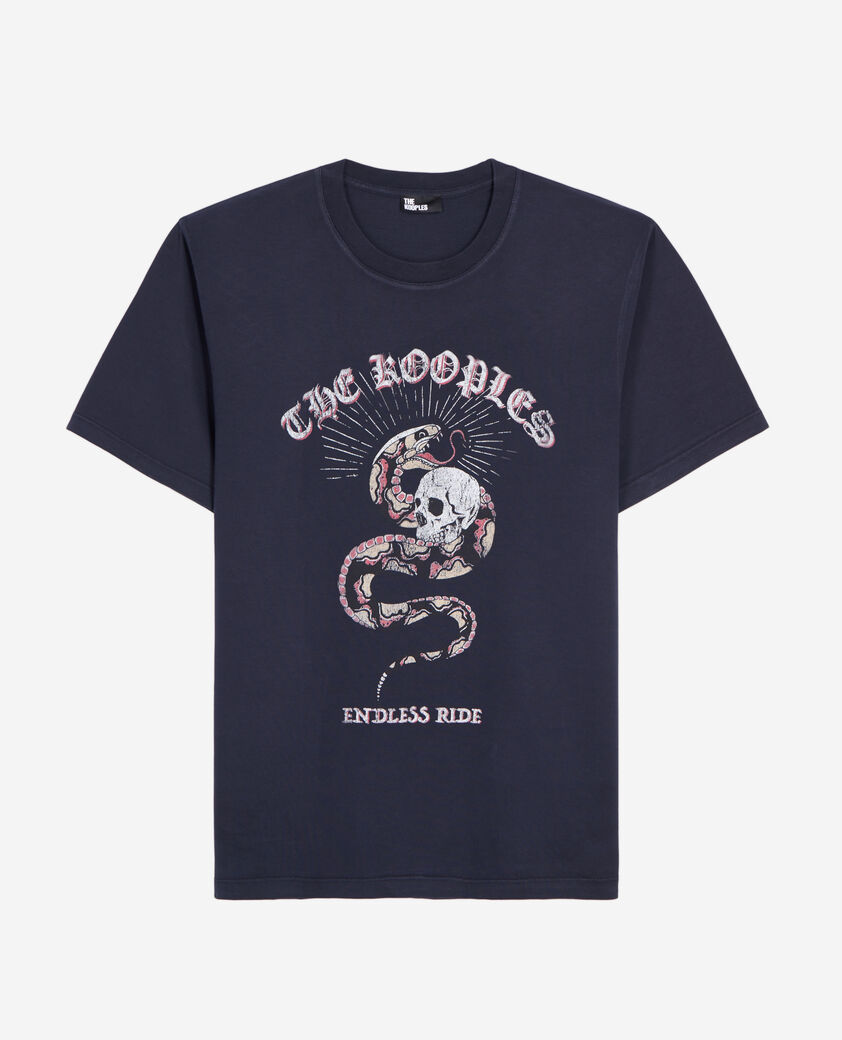 The Kooples HOMME WASHED NAVY t-shirt avec s&eacute;rigraphie bleu marine