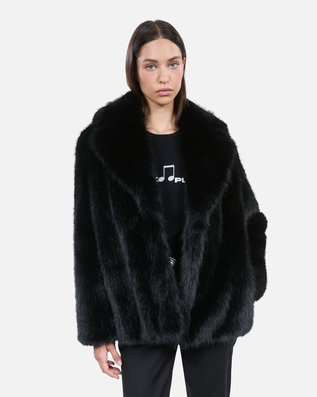 The Kooples MUJER BLACK abrigo efecto piel negro