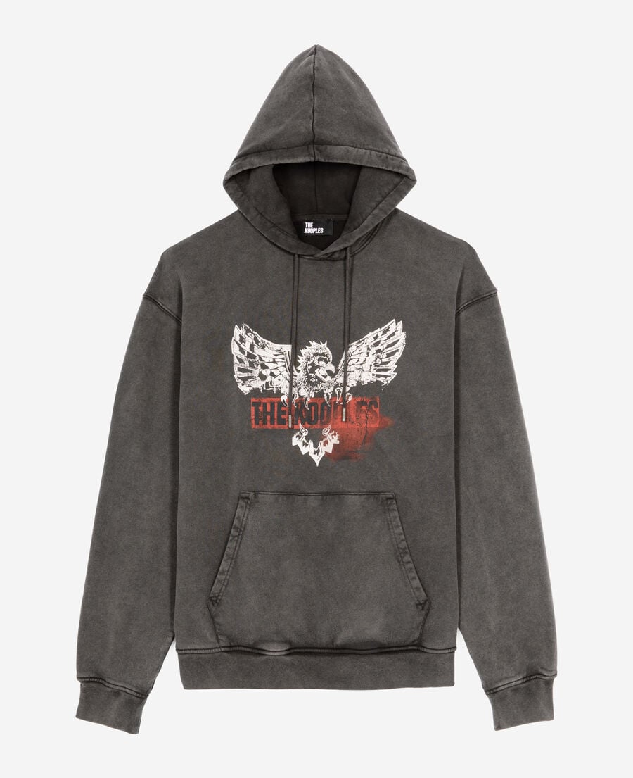 The Kooples H BLACK black screen-printed hooded sweatshirt 