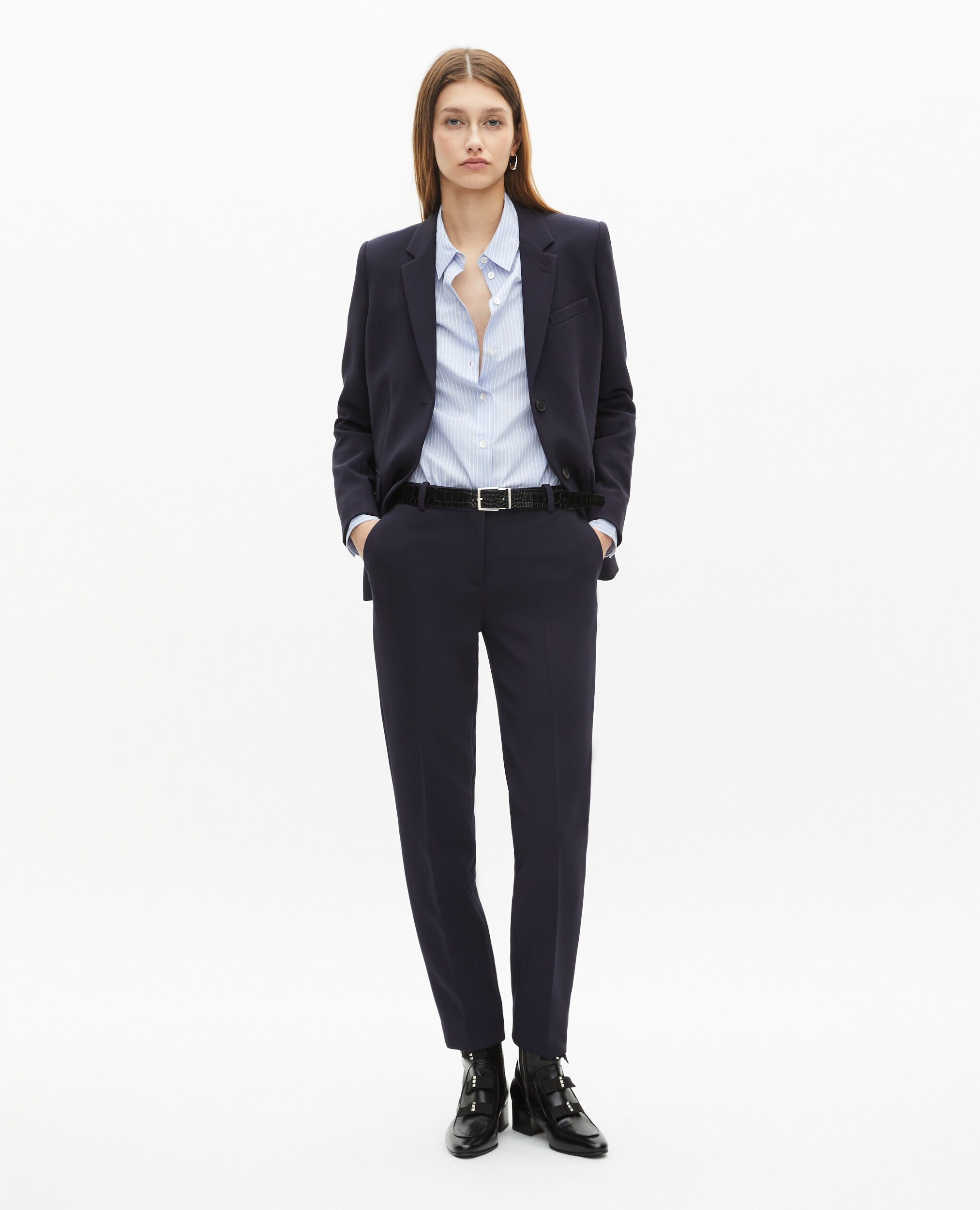 Veste tailleur en crêpe coupe structurée bleu marine , DARK NAVY, hi-res image number null