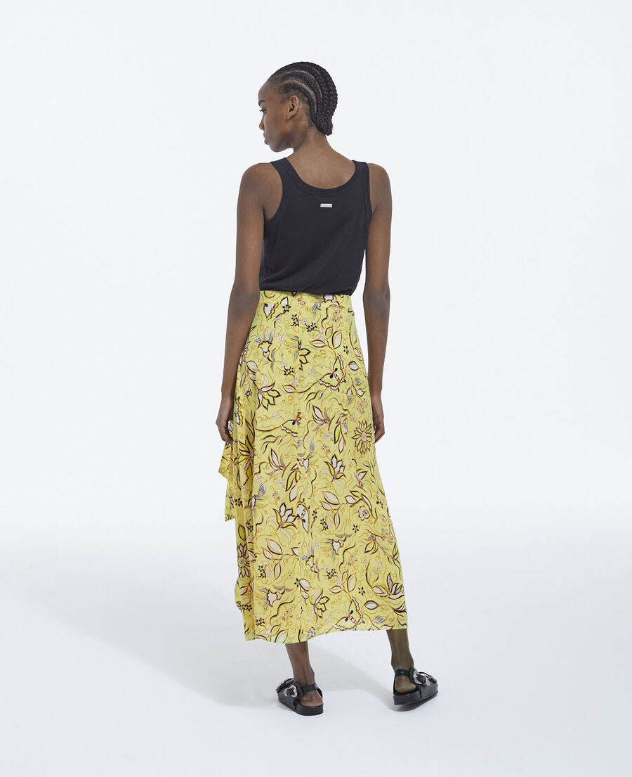 long wrap skirt with yellow flowers