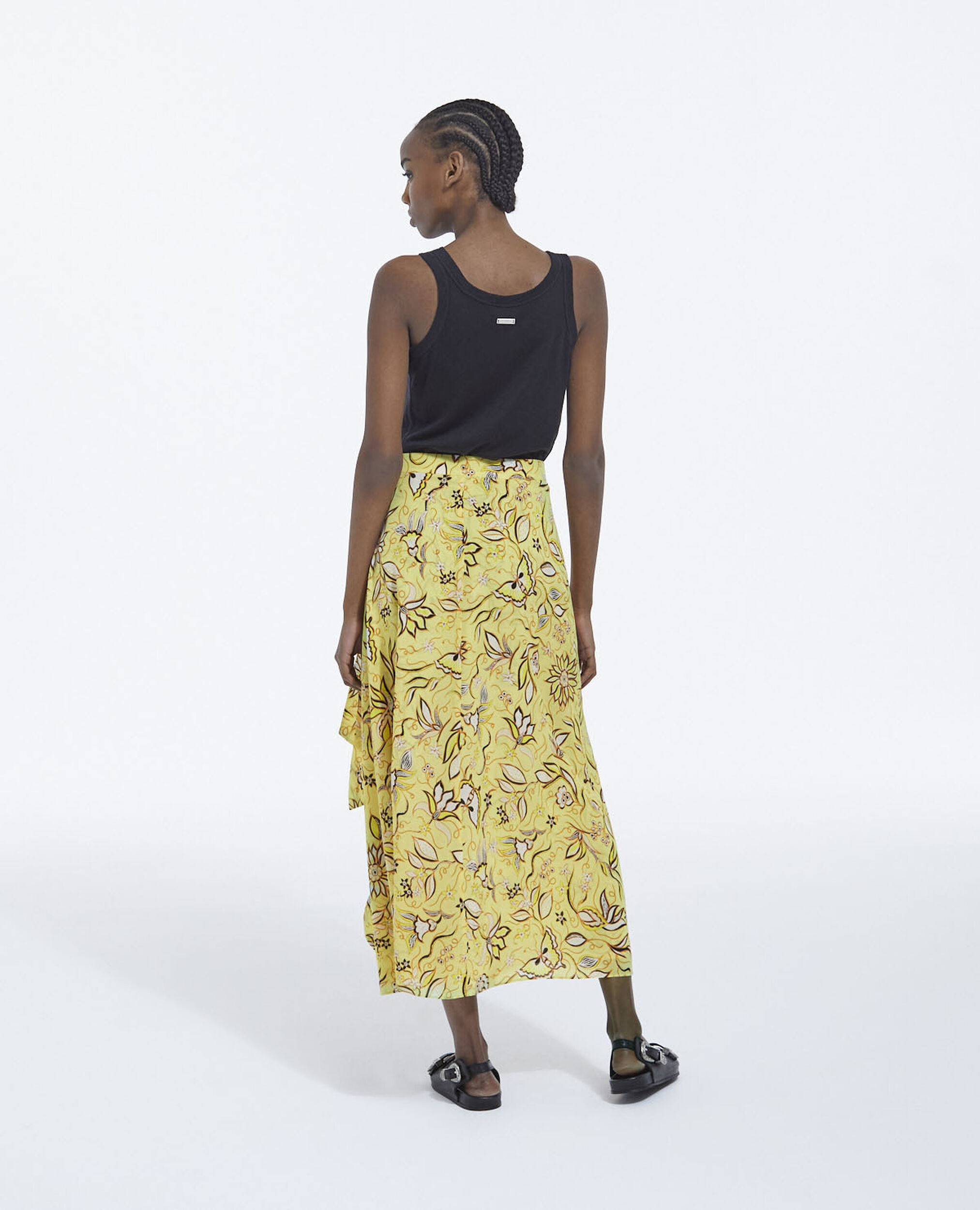Long wrap skirt with yellow flowers, YELLOW, hi-res image number null