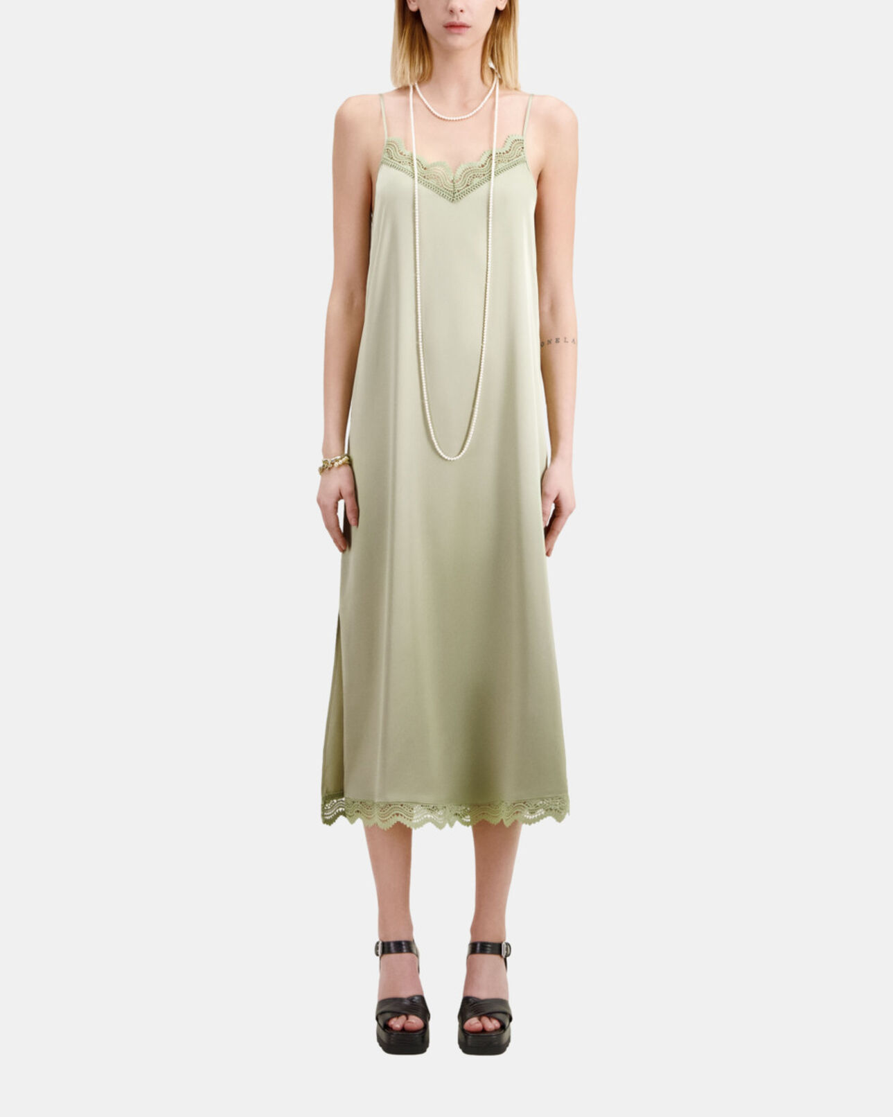 The Kooples WOMEN KAKI GREY long light green slip dress
