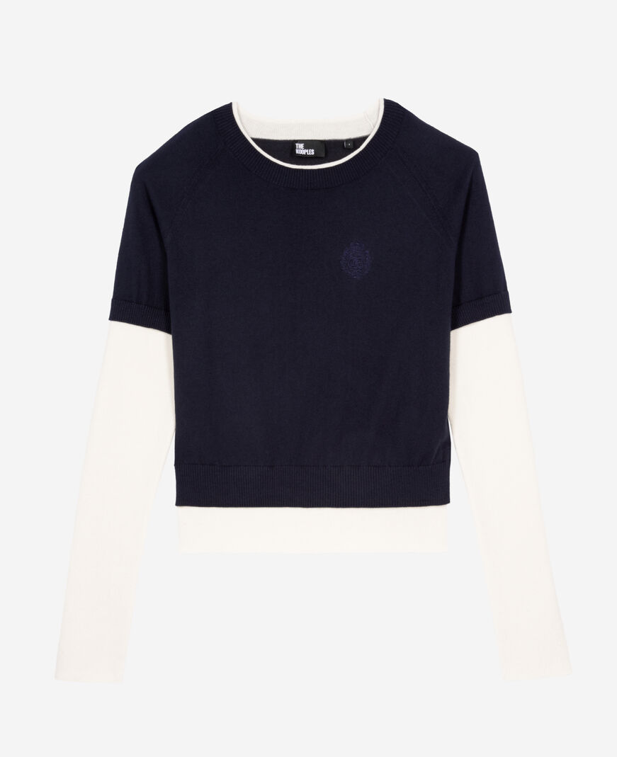 The Kooples FEMME DARK NAVY-ECRU pull bleu marine et ecru