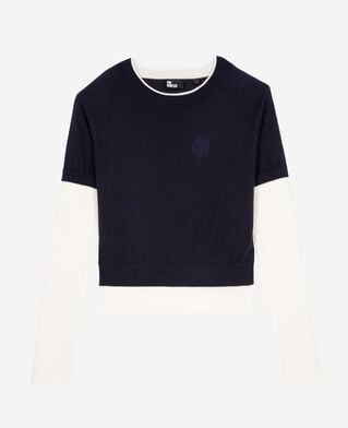 The Kooples FEMME DARK NAVY-ECRU pull bleu marine et ecru