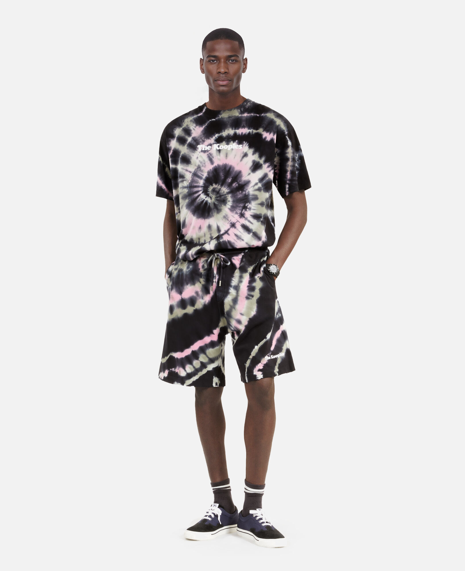 The Kooples MEN ECRU GREEN tie dye print shorts