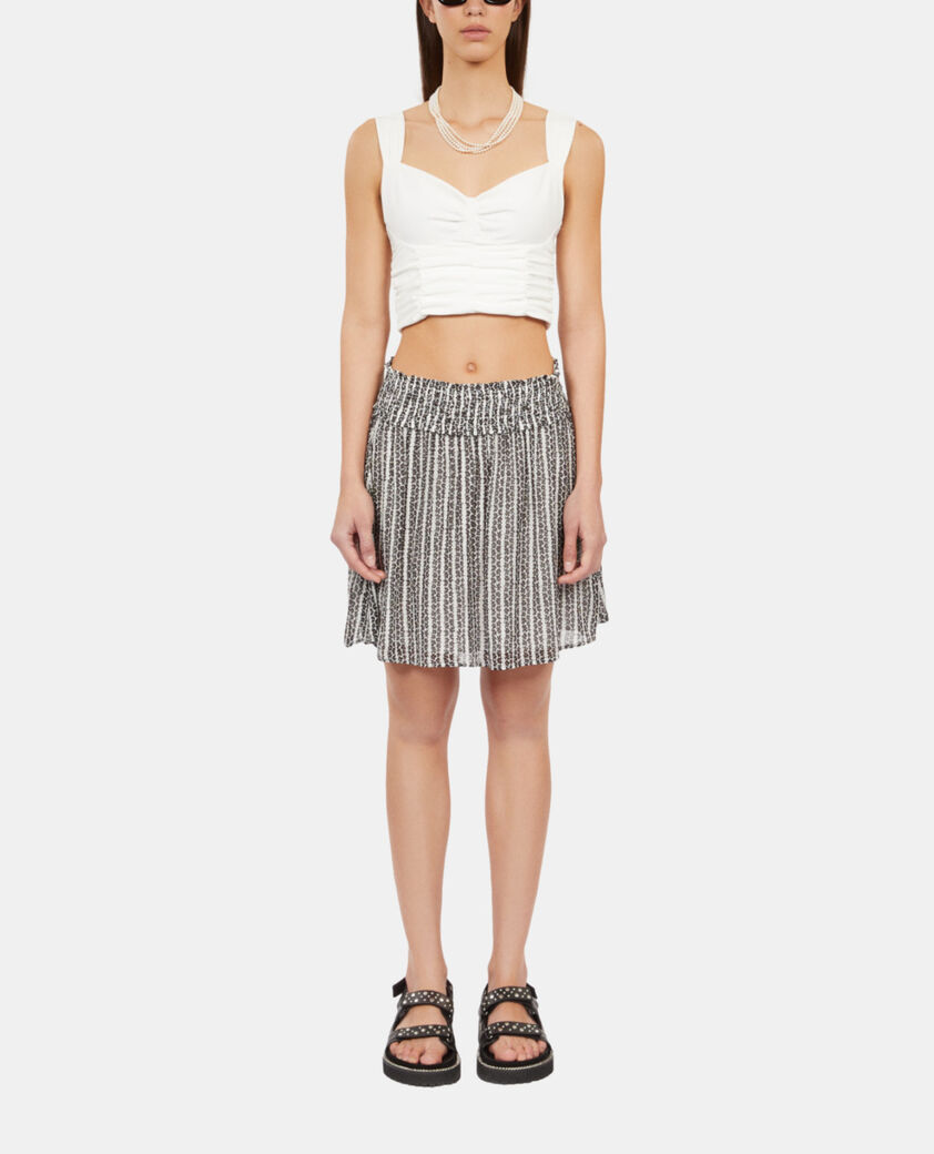 The Kooples WOMEN BLACK WHITE short printed skirt with smocks