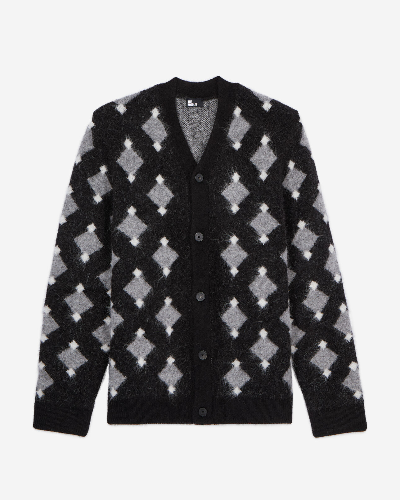 The Kooples HERREN BLACK GREY WHITE schwarz-weißer cardigan mit rautenmotiv