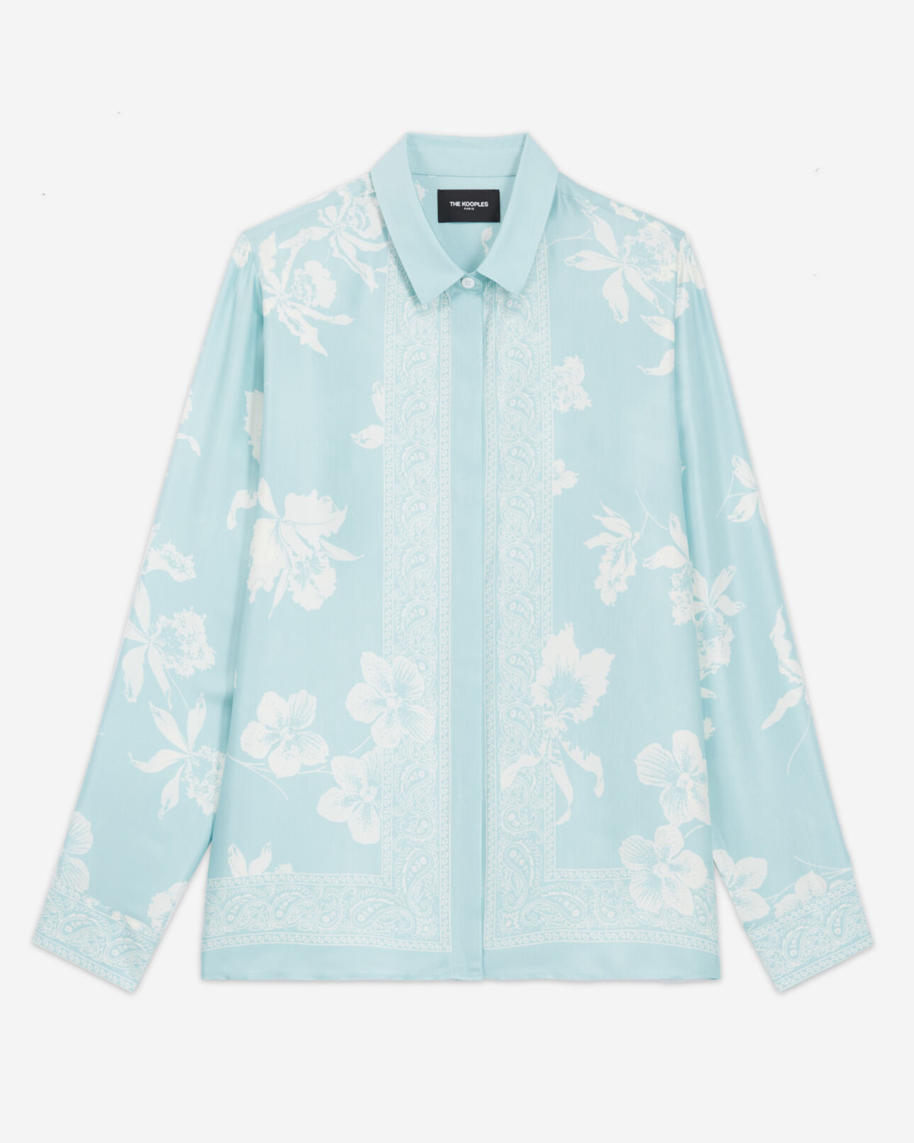 The Kooples FEMME BLUE WHITE chemise bleue et blanche satin motif fleuri