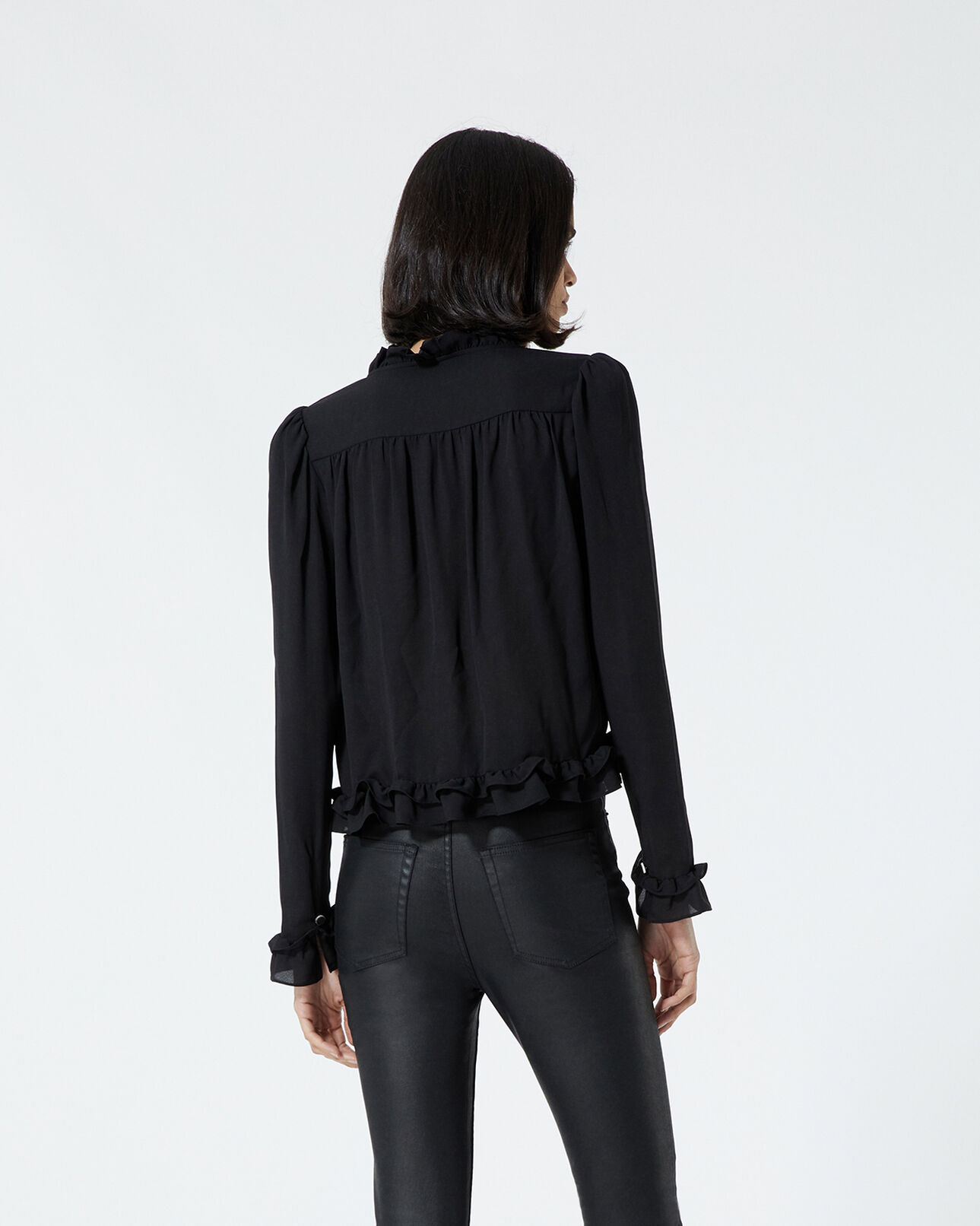 The Kooples DAMEN BLACK fließendes schwarzes hemd mit volants