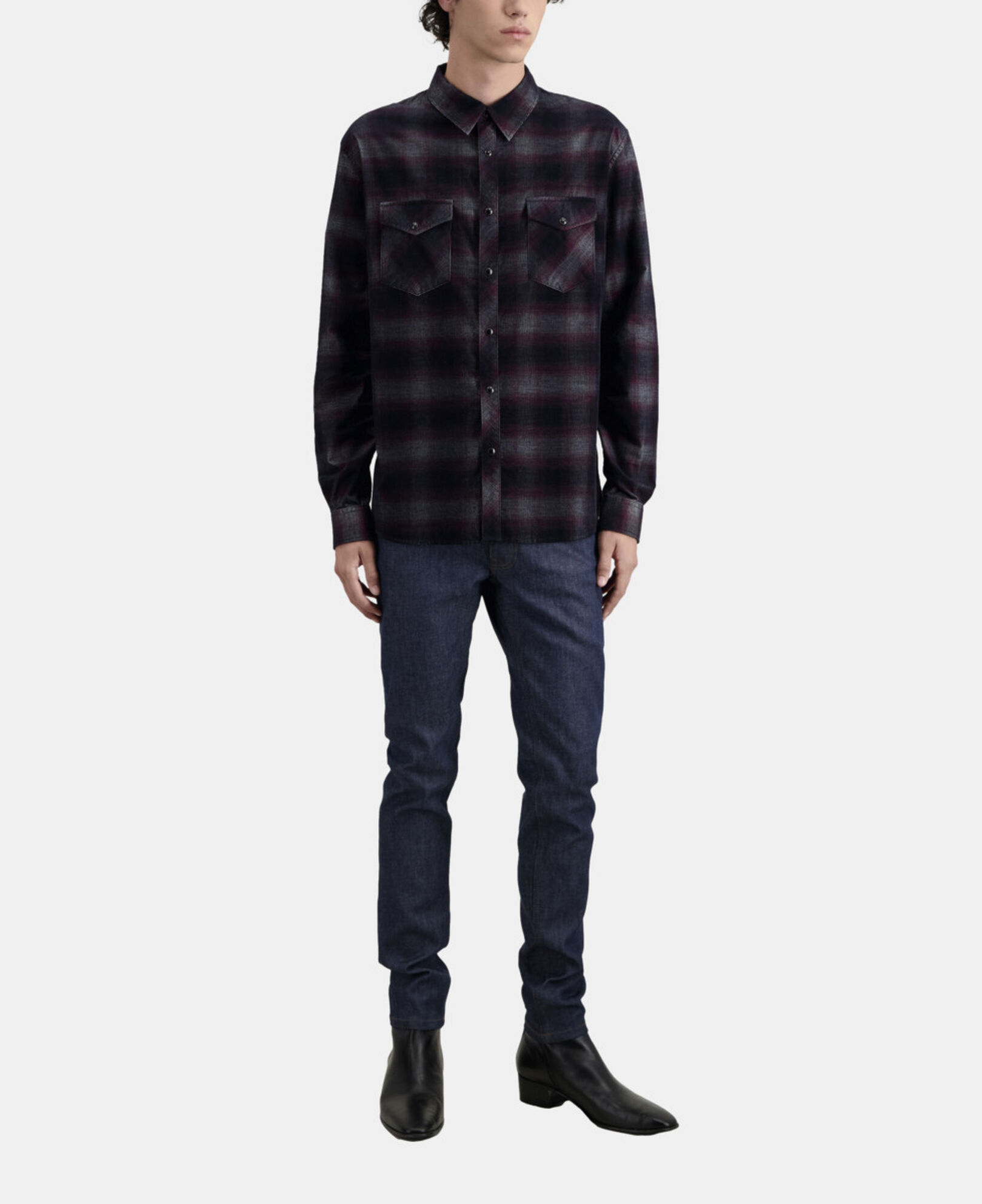 The Kooples HERREN BLACK / BURGUNDY kariertes hemd in schwarz und bordeauxrot