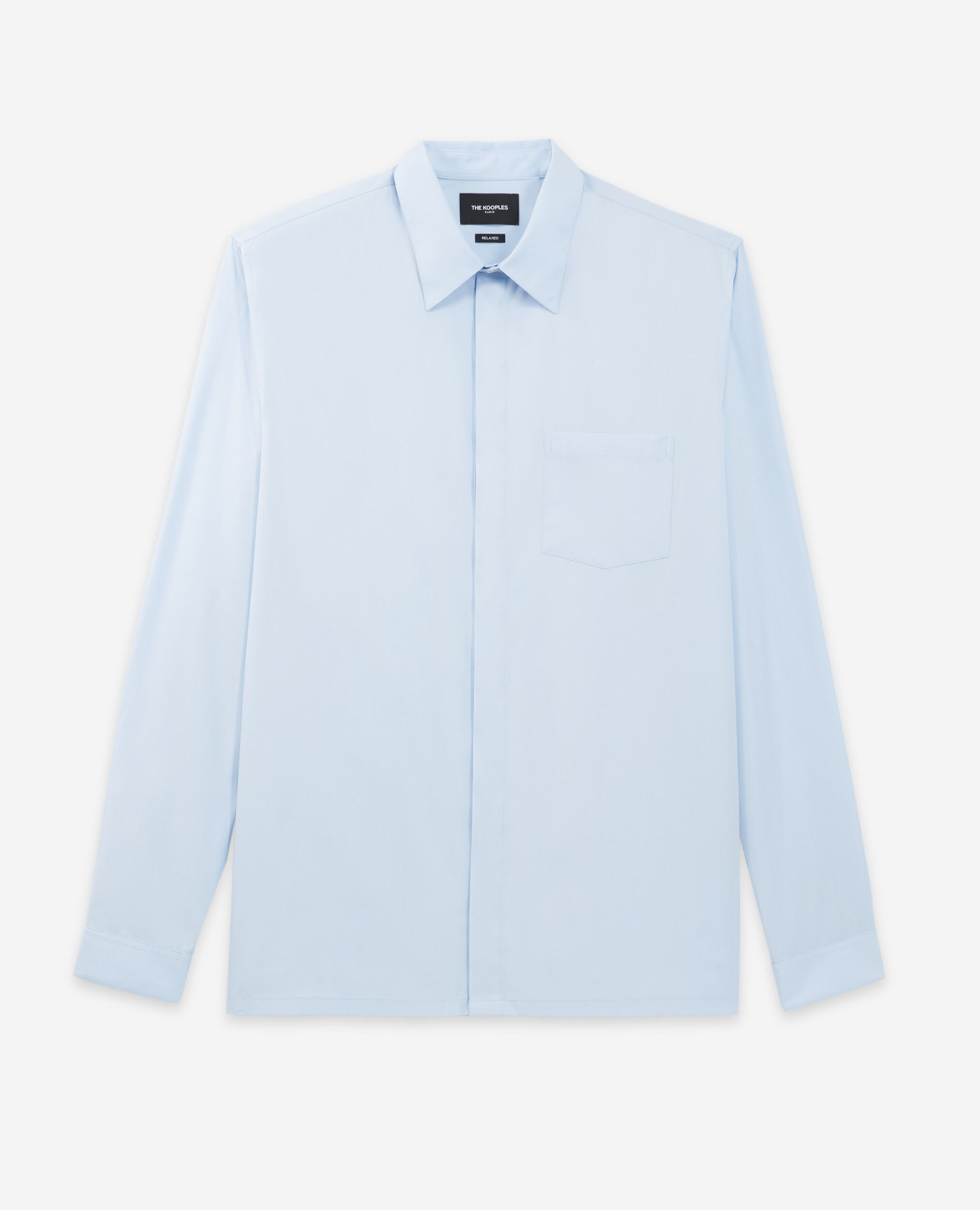 Sky blue cotton shirt with patch pocket, BLUE, hi-res image number null