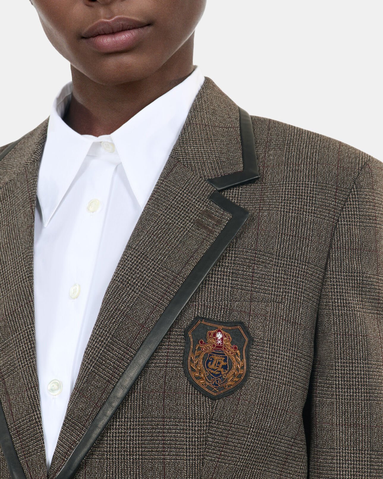 The Kooples WOMEN BROWN prince of wales jacket in brown wool