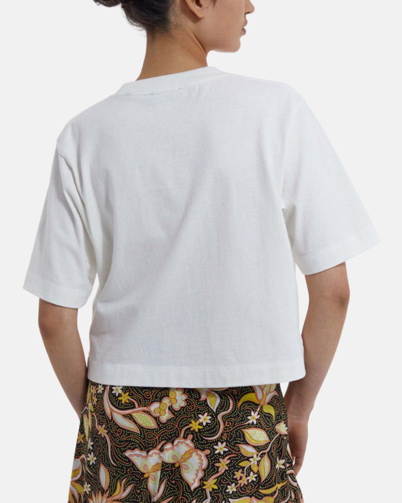 The Kooples DAMEN ECRU ecrufarbenes kurzarm-t-shirt mit adler-print