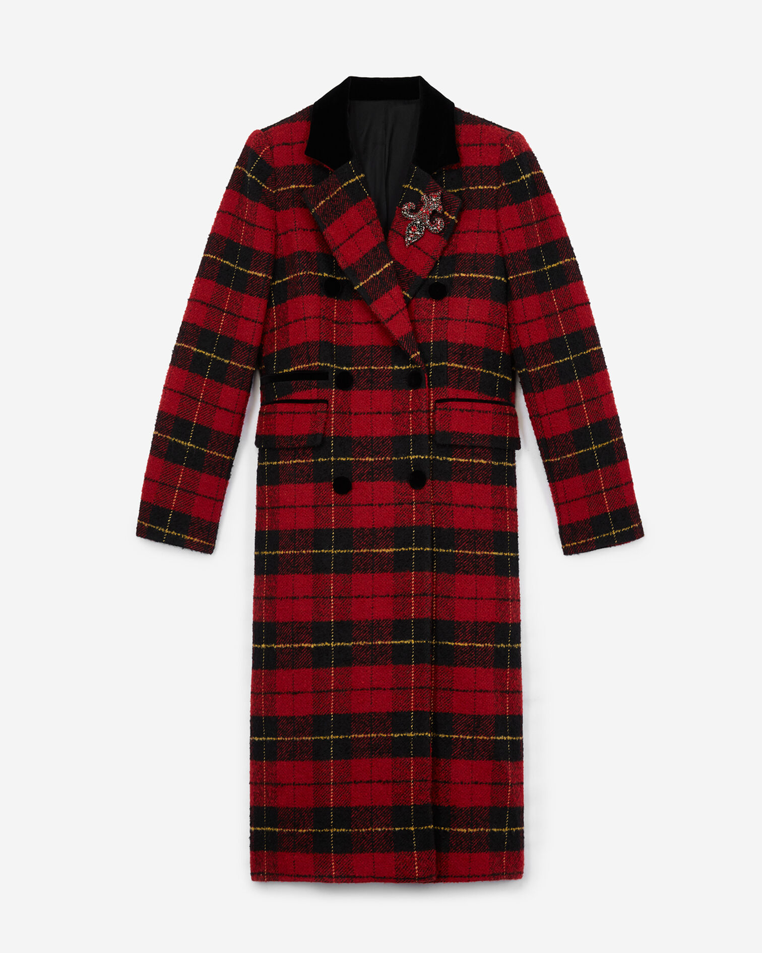 Red check wool coat, RED, hi-res image number null