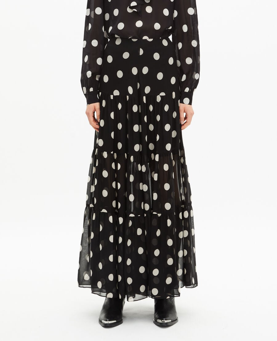 The Kooples WOMEN BLACK WHITE black polka dot print long skirt