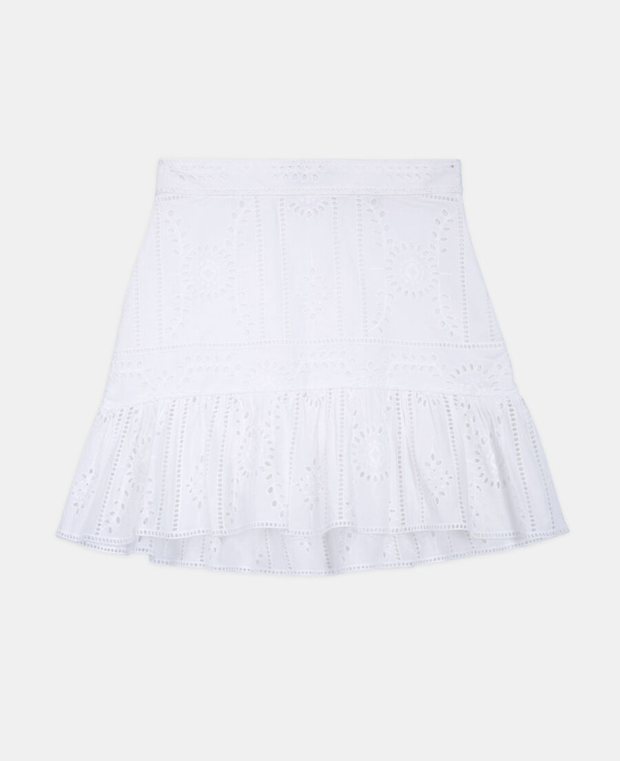 The Kooples FEMME WHITE jupe habillée blanche courte coton brodée