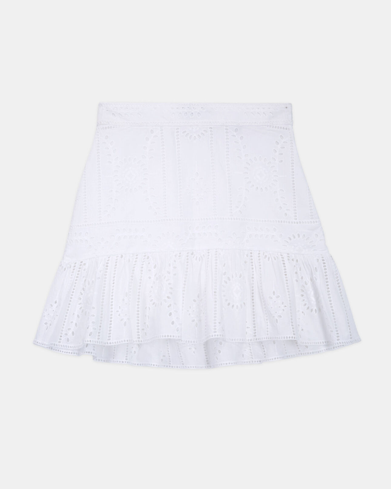The Kooples FEMME WHITE jupe habillée blanche courte coton brodée