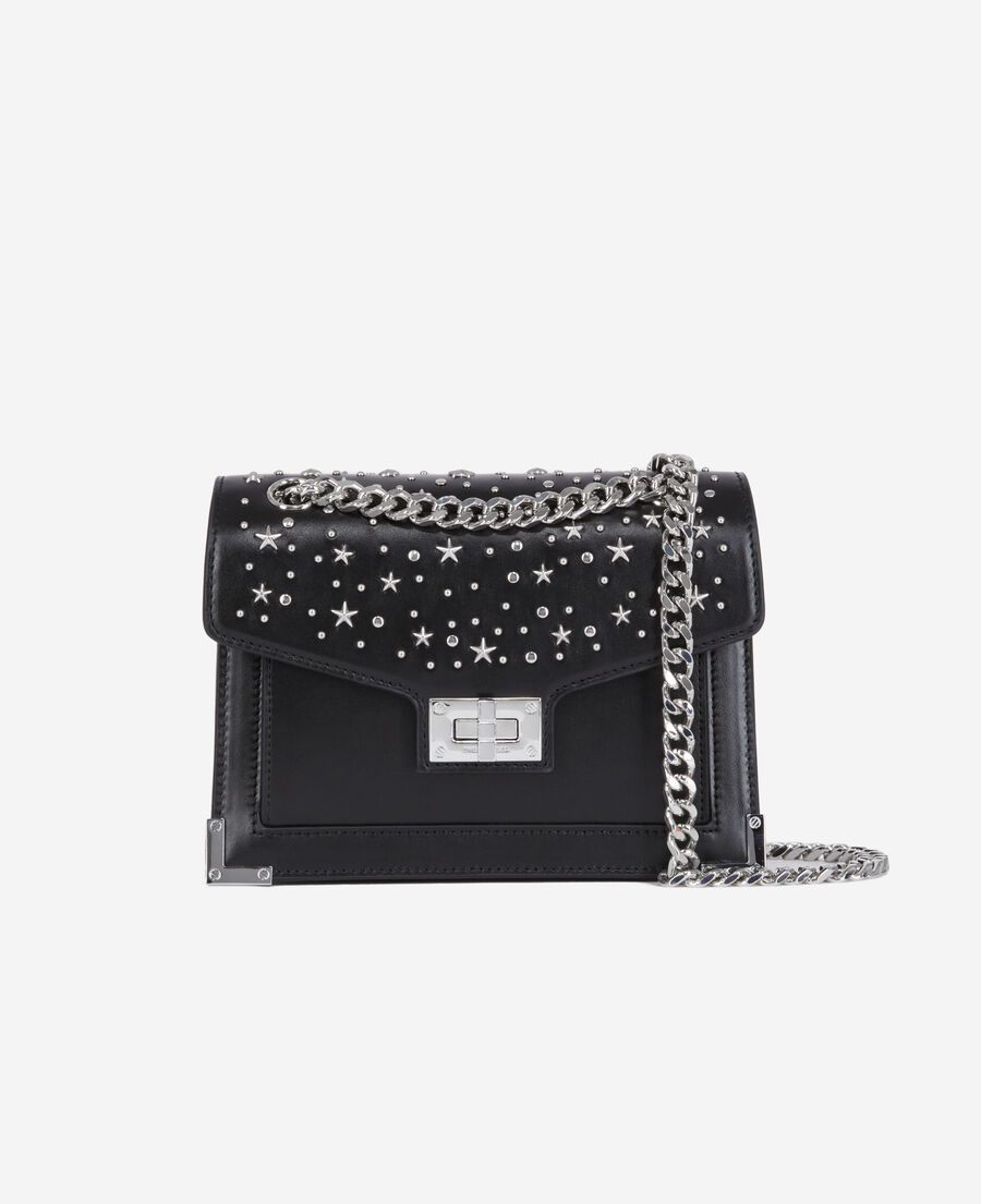 emily chain bag in black leather with stars