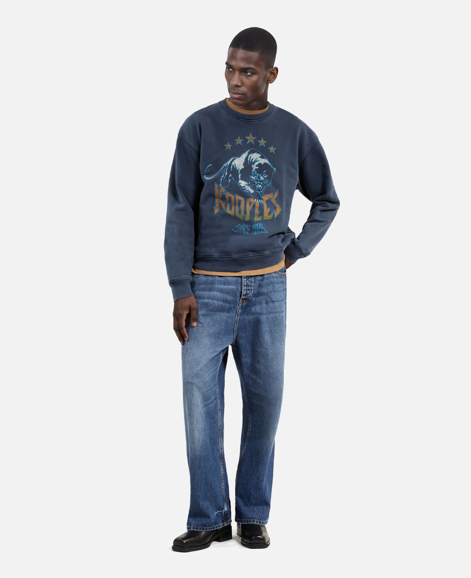 The Kooples HERREN WASHED NAVY marineblaues sweatshirt mit siebdruck