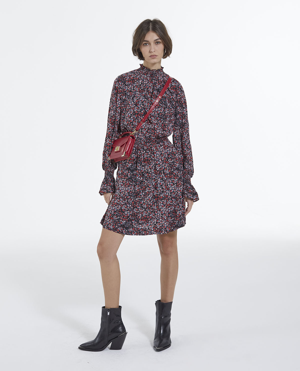 Short fitted dress with floral print The Kooples US