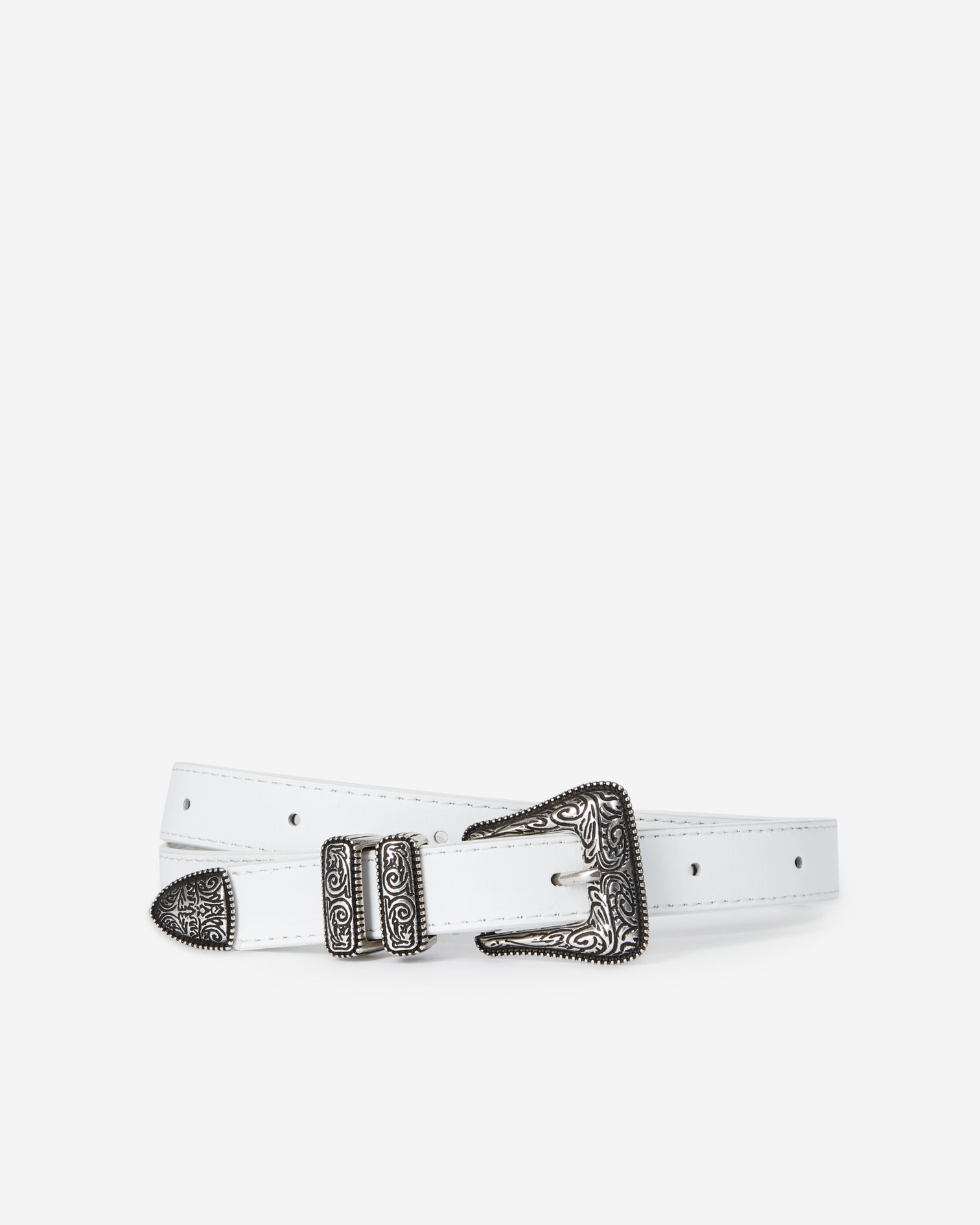 Thin white leather belt, WHITE, hi-res image number null