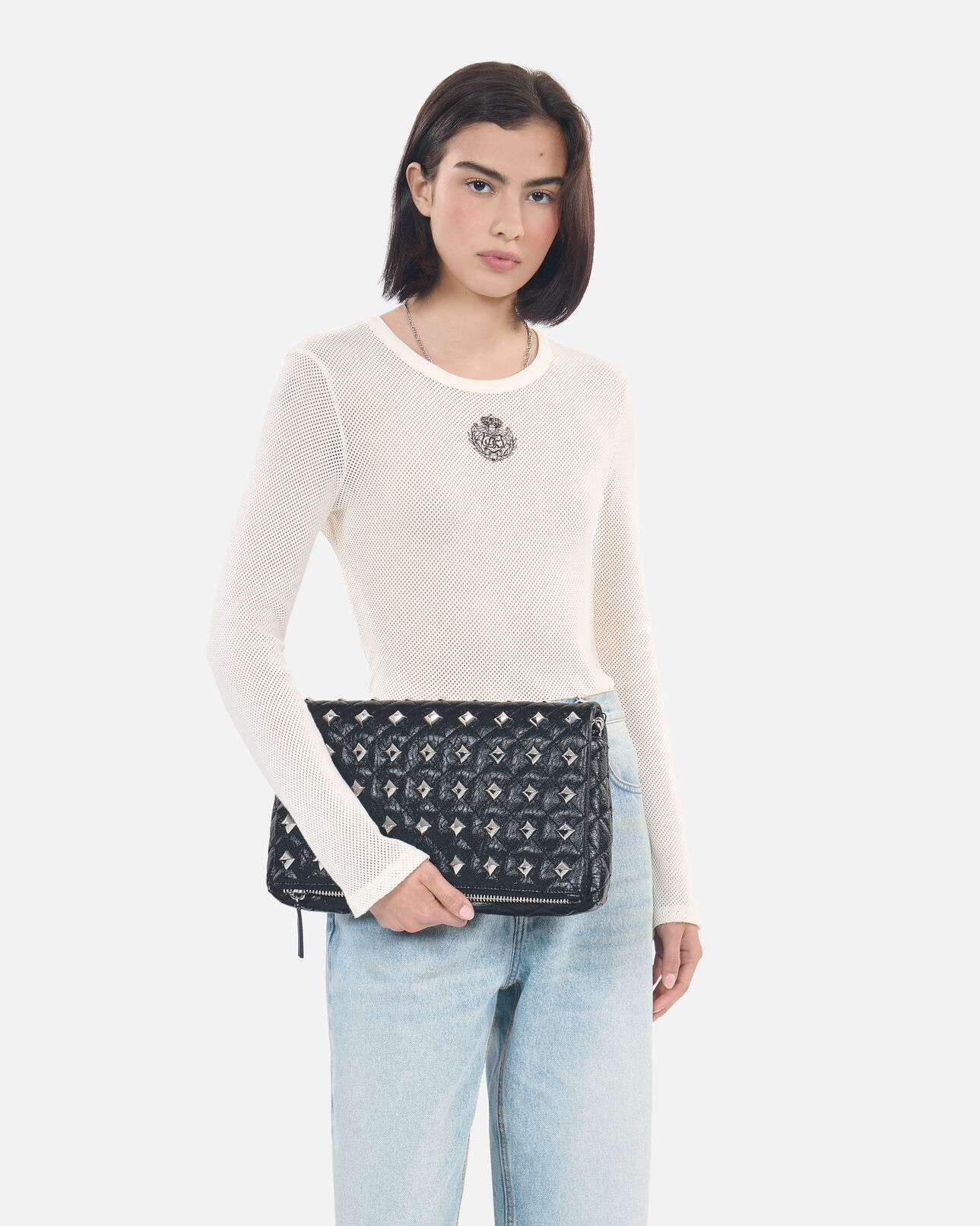 The Kooples WOMEN BLACK heritage medium black leather pouch
