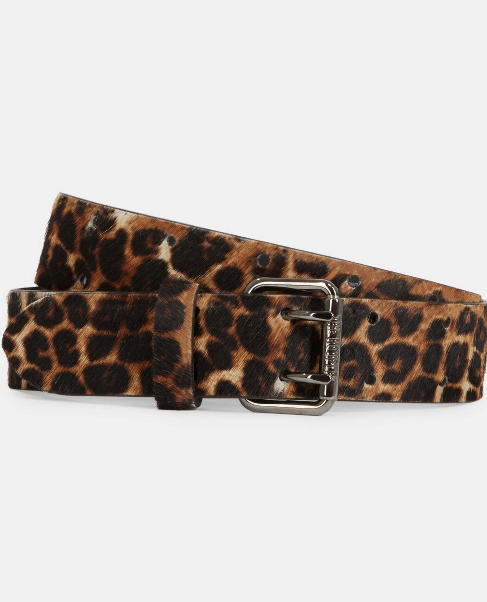 Leopard print leather belt