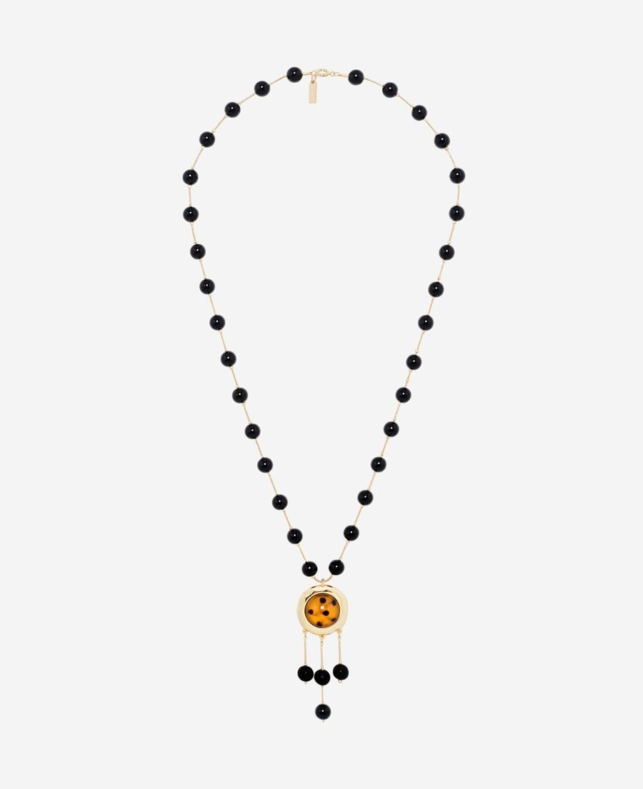 The Kooples WOMEN GOLD pearl necklace with black pendant