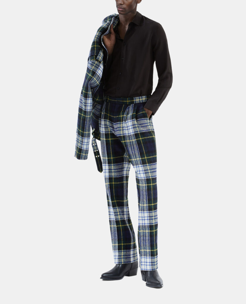 The Kooples MEN GREEN-WHITE green and navy blue check wide-leg wool pants the kooples x harris tweed