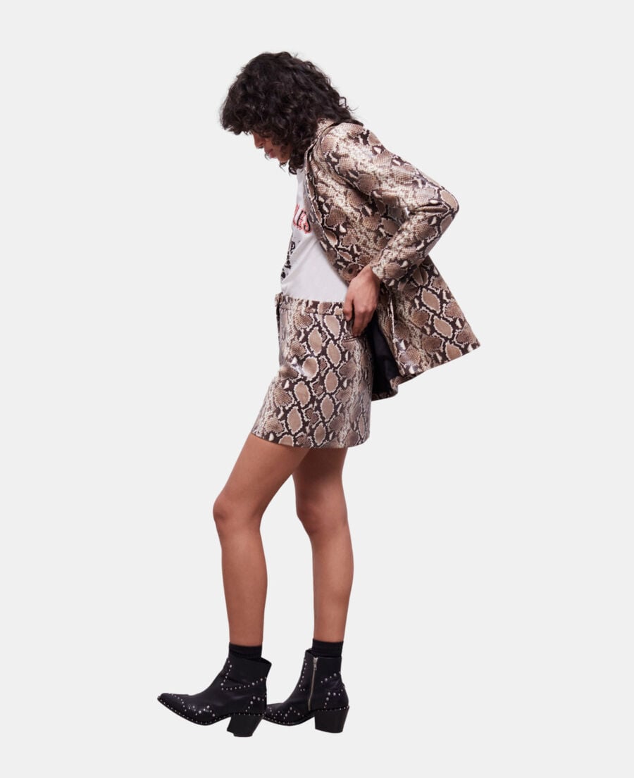 The Kooples WOMEN PYTHON BEIGE snakeskin-effect leather skirt