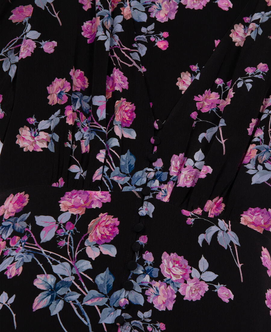 The Kooples FEMME BLACK / PINK robe longue imprimé fleuri noire