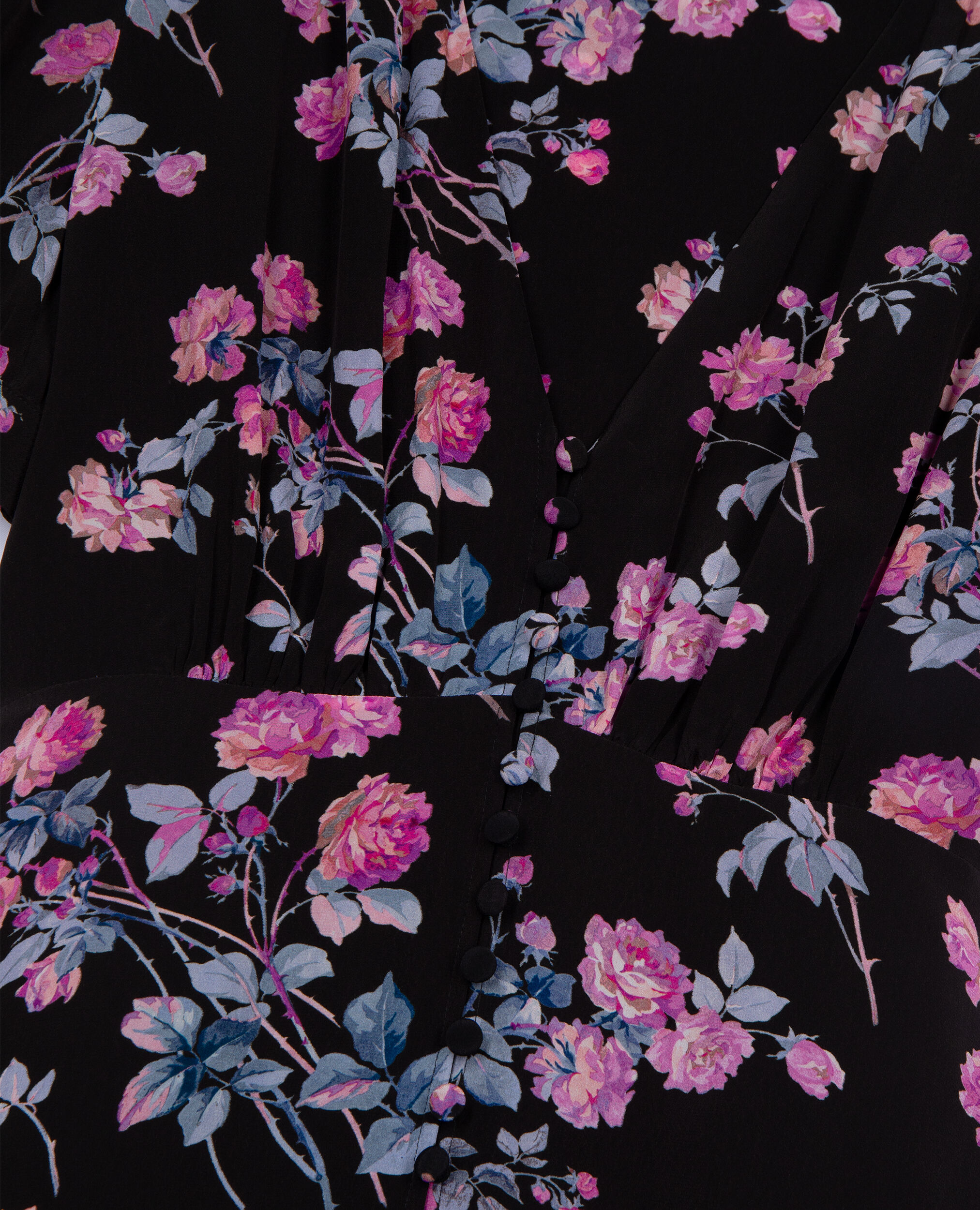 Black floral print long dress, BLACK / PINK, hi-res image number null