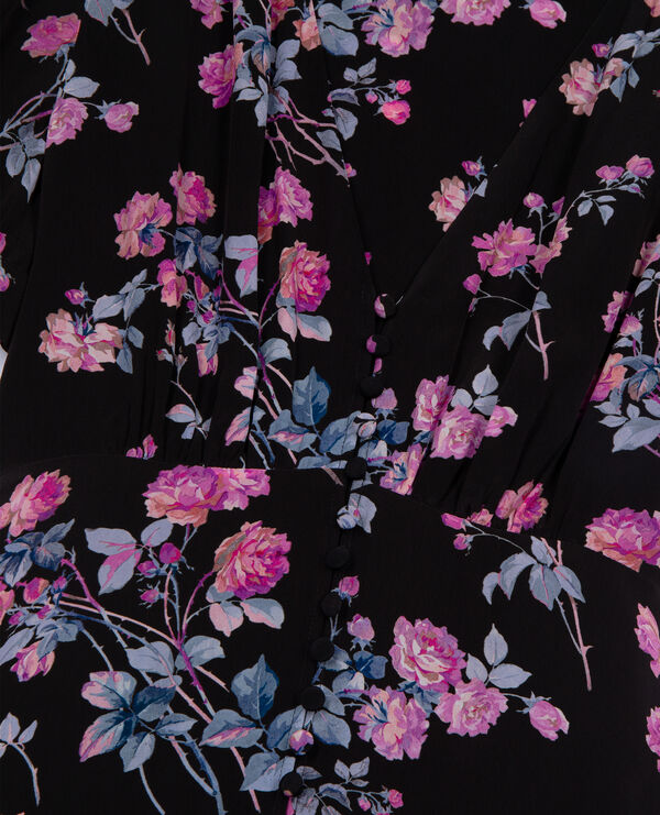 The Kooples FEMME BLACK / PINK robe longue imprimé fleuri noire